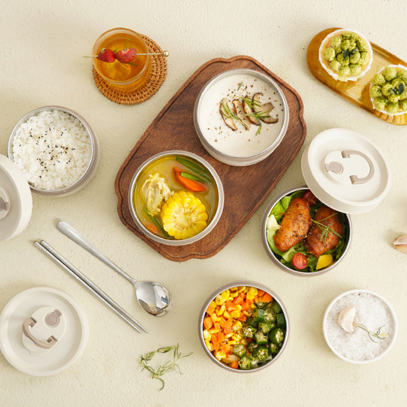 Mehrlagige isolierte Lunchbox mit Tragetasche – Auslaufsicher, Edelstahl, hält Speisen stundenlang warm oder kalt, ideal für Schule, Arbeit und unterwegs